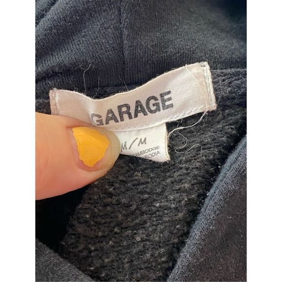 GARAGE • Black Mesh Sided Low Crop Hoodie Sweatshirt • Ladies Size M - Picture 4 of 6